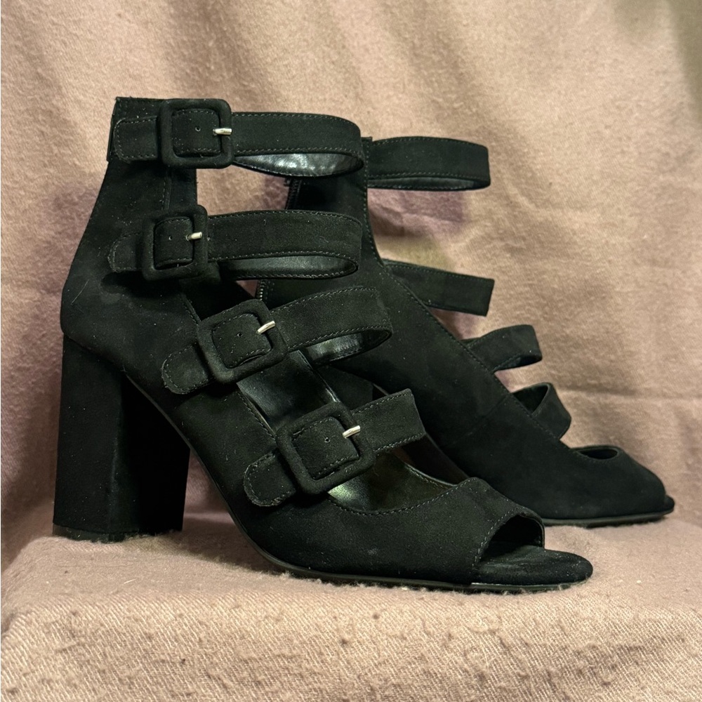 Chinese Laundry Black Suede Strappy Women's Heels sz 10